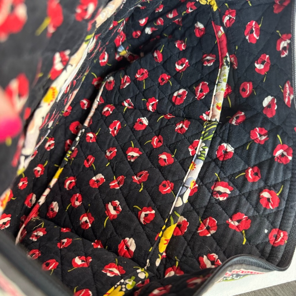 Vera Bradley Tote Bag Purse Red Yellow Floral Quilted - Picture 8 of 12